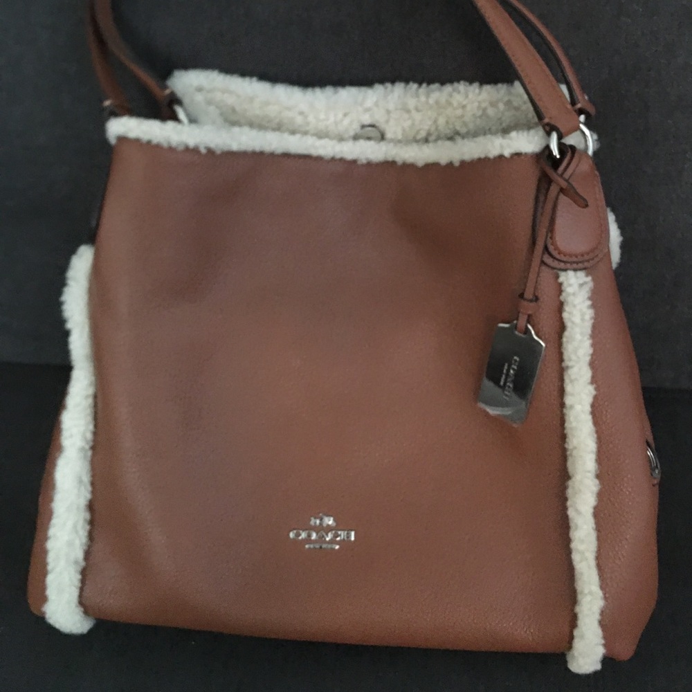 Coach purse, faux fur, reddish brown, authentic.